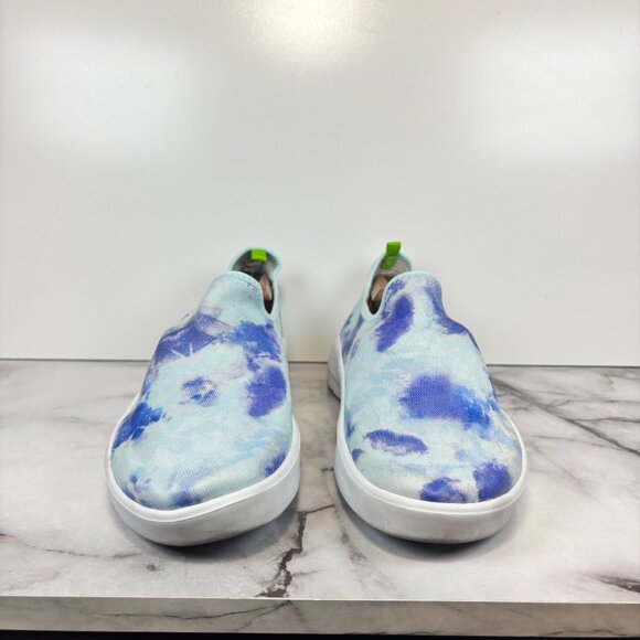 Oofos OOmg eeZee Low Slip On Comfort Recovery Shoe Blue Tie Dye Women's Size 8.5 - Picture 2 of 8